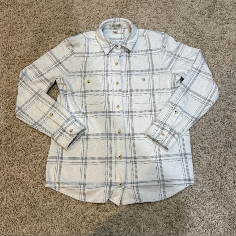 Faherty Legend Sweater Shirt - White Grey Men’s Small